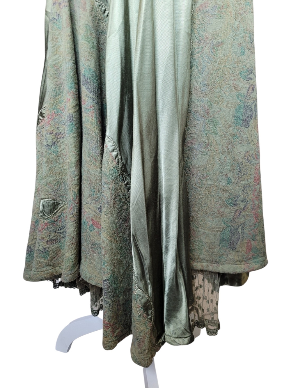 Whimsigoth Patchwork Jacquard Satin Maxi Skirt Ren Fair Medieval Lace Hem Small - Picture 9 of 16